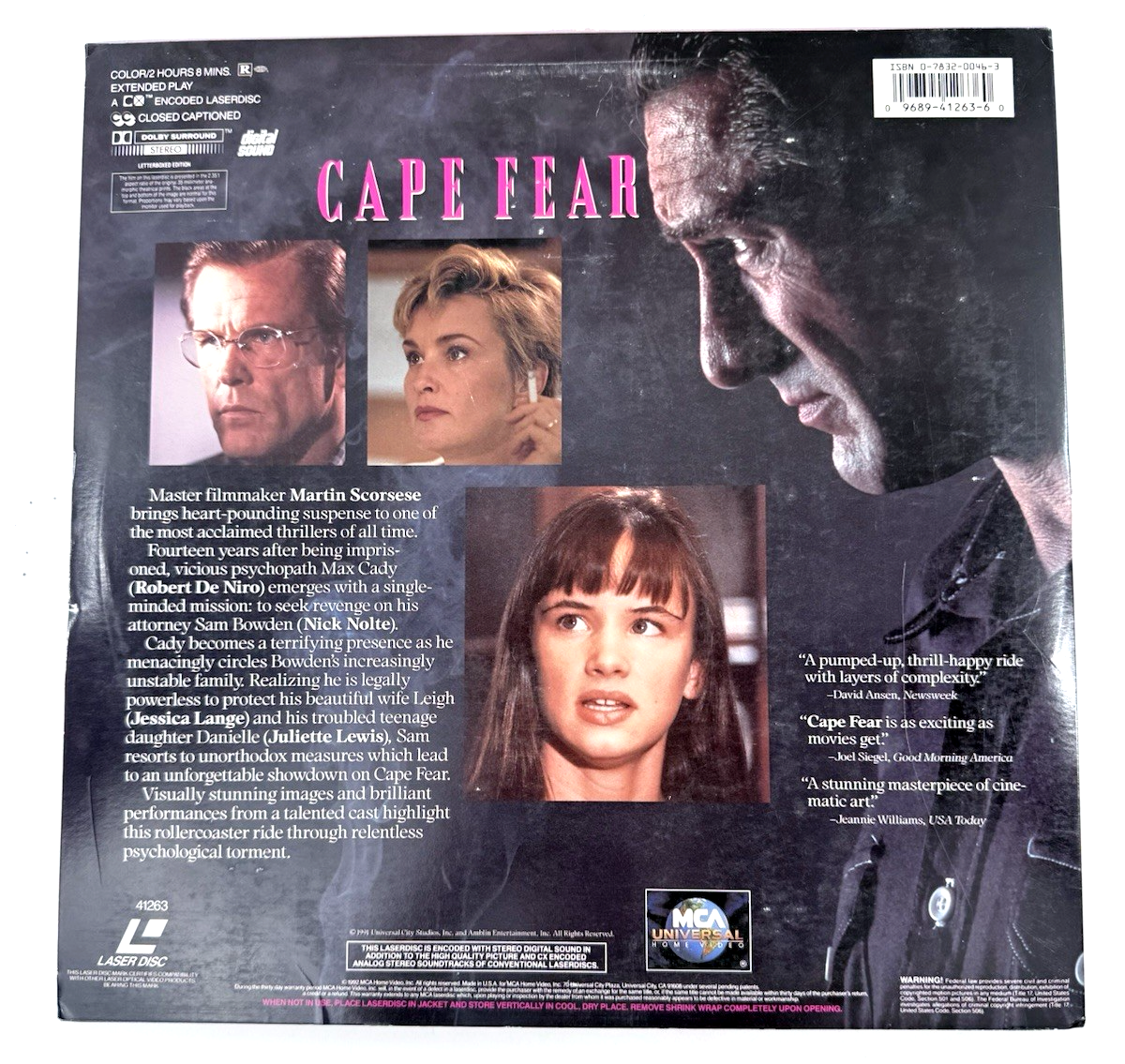 Cape Fear (Extended Letterboxed Edition Laserdisc, 1992)  - Tested And Working