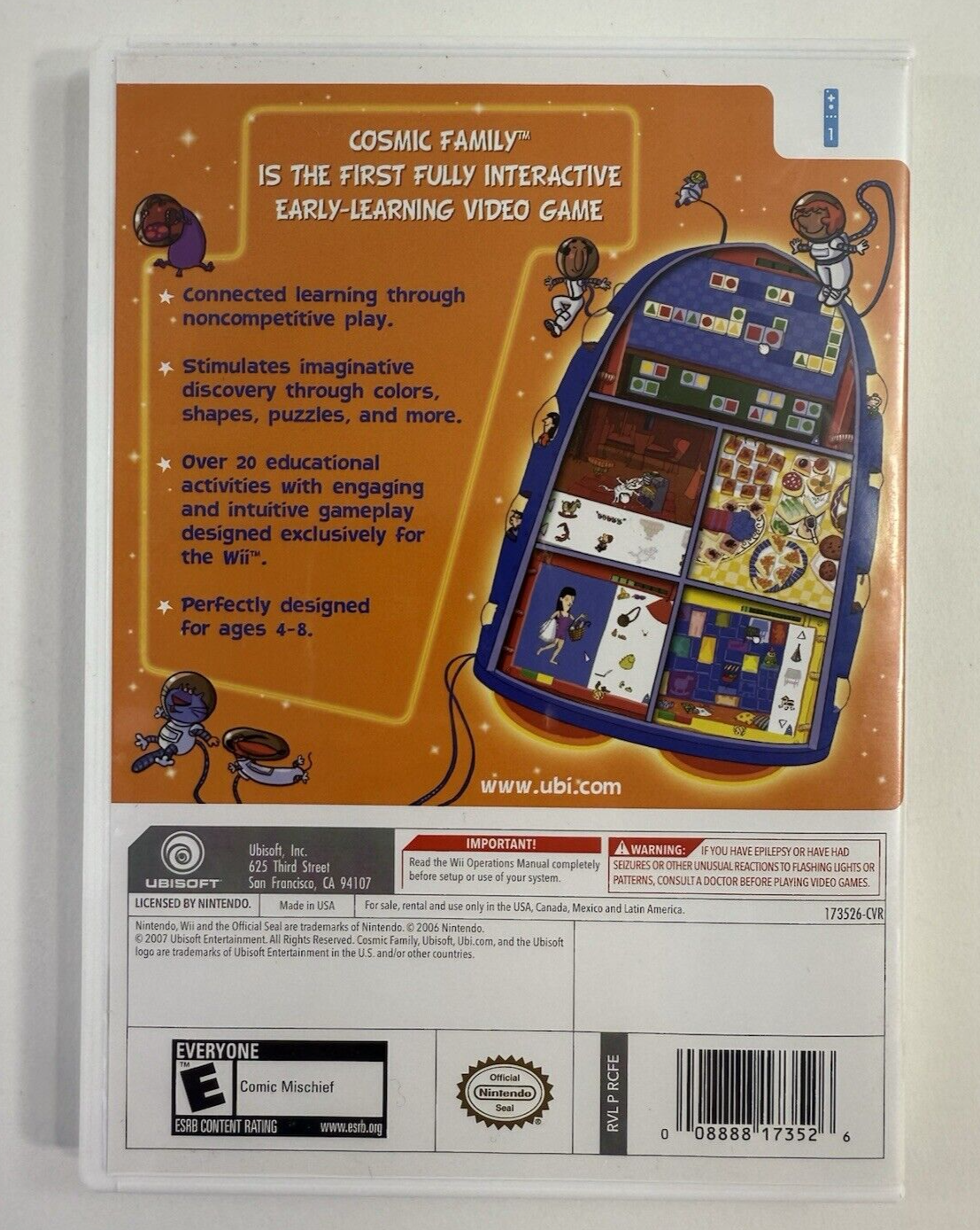 Cosmic Family (Nintendo Wii, 2007) Game Case Manual Coloring Book - Tested