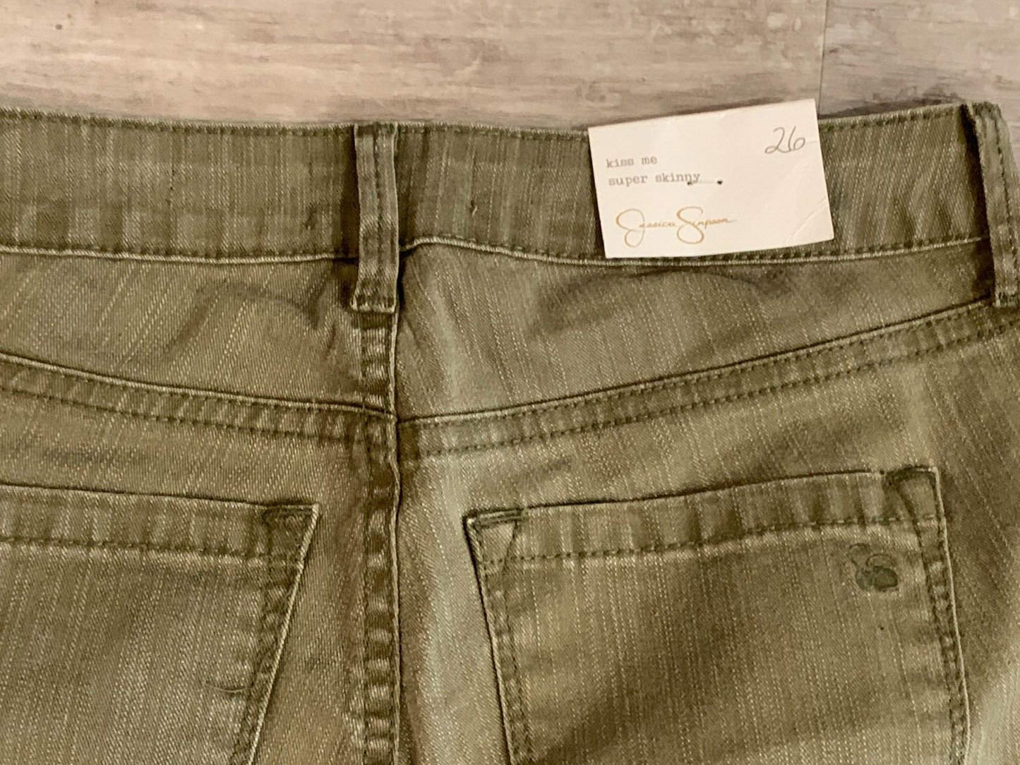 Jessica Simpson Womens Size 26 Kiss Me Super Skinny Jeans Olive NEW