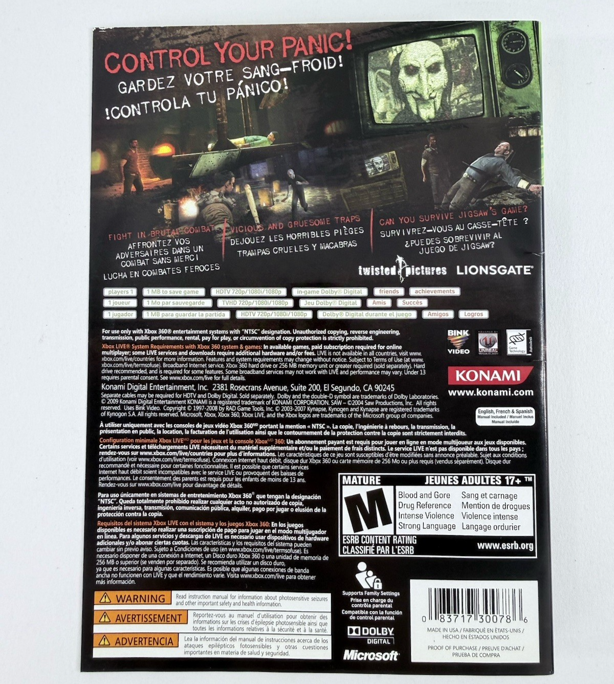 Saw (Microsoft Xbox 360, 2009) Original Game Case and Cover Art Only - No Game