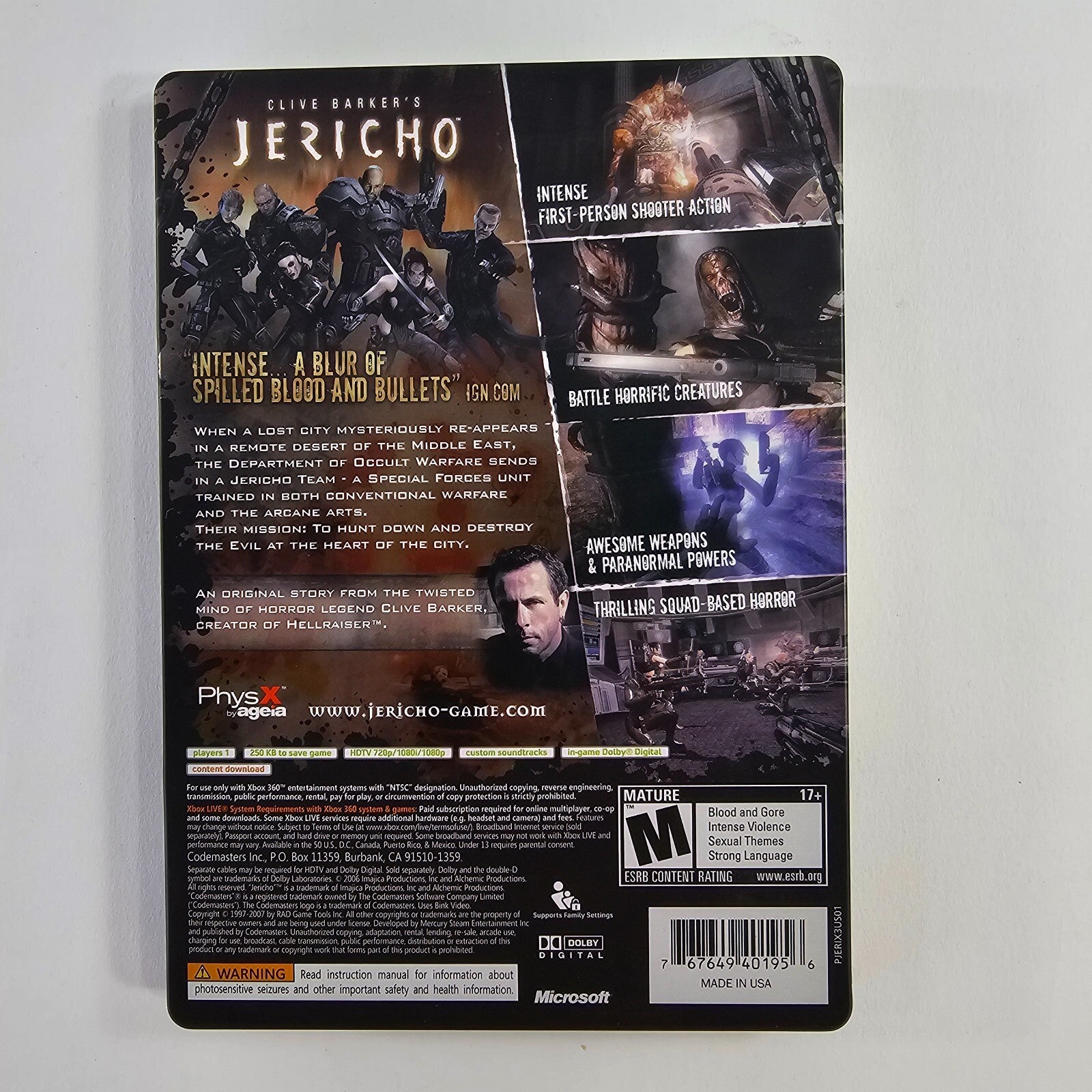 Clive Barker's Jericho: Special Edition (Xbox 360, 2007) Tested and Working