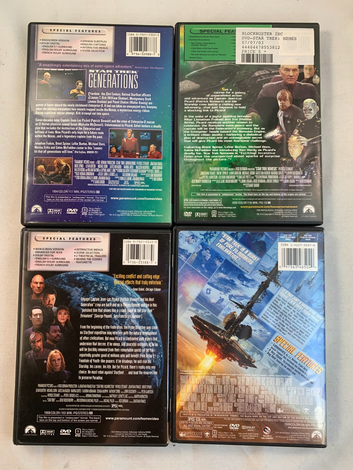 Star Trek: Generations (4 DVD lot) Nemesis/Insurrection/Star Trek