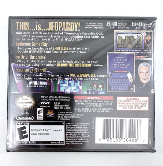 Jeopardy (Nintendo DS, 2010) New, Factory Sealed Alex Trebek Quiz Game