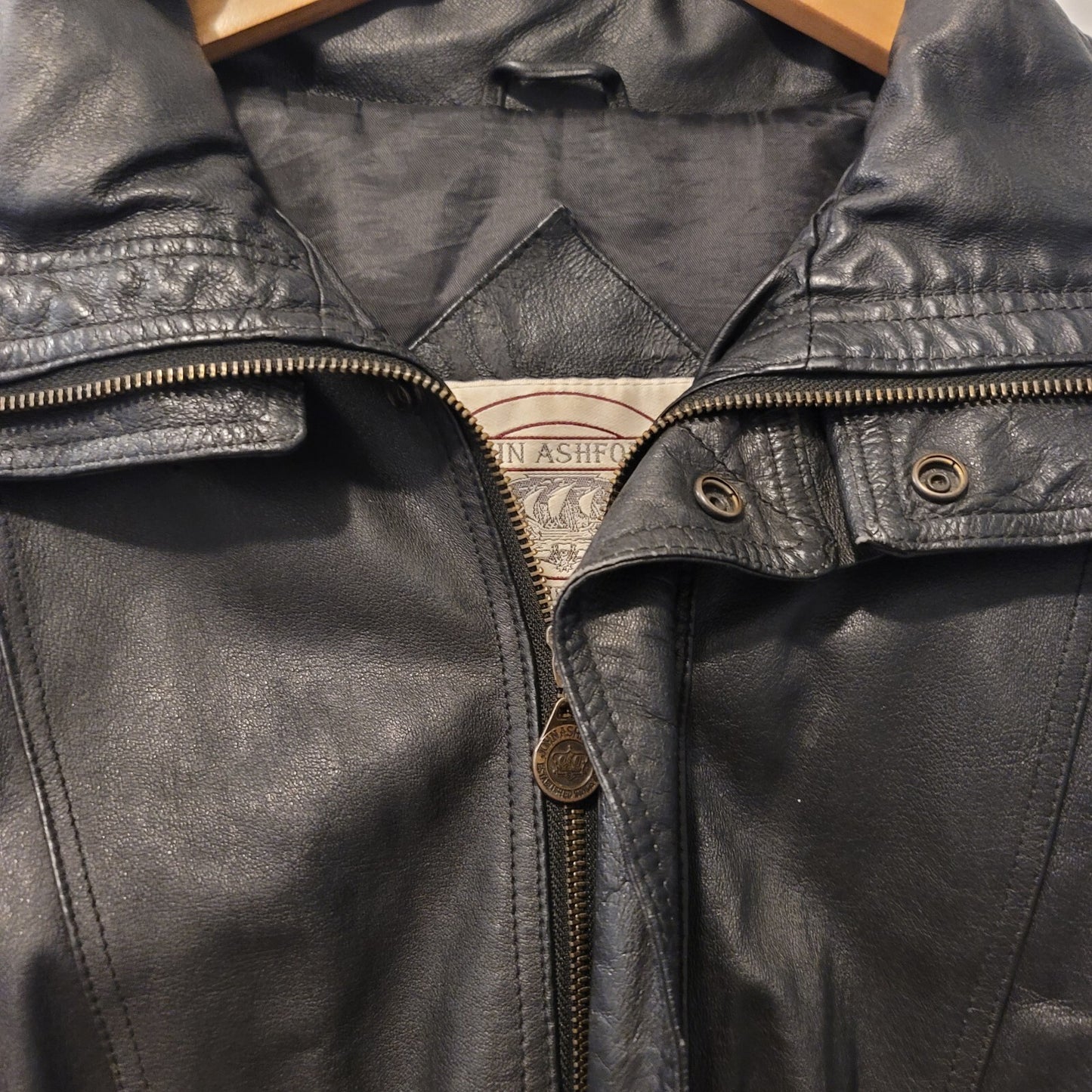 John Ashford Black Leather Men's Coat Size XL  RN18711