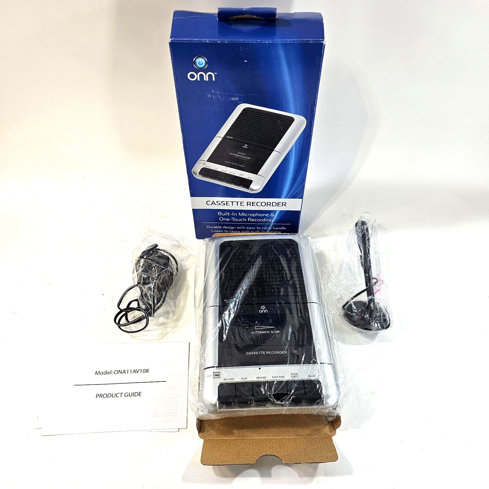 Onn ONA11AV108 Cassette Recorder with Microphone - New, Open Box