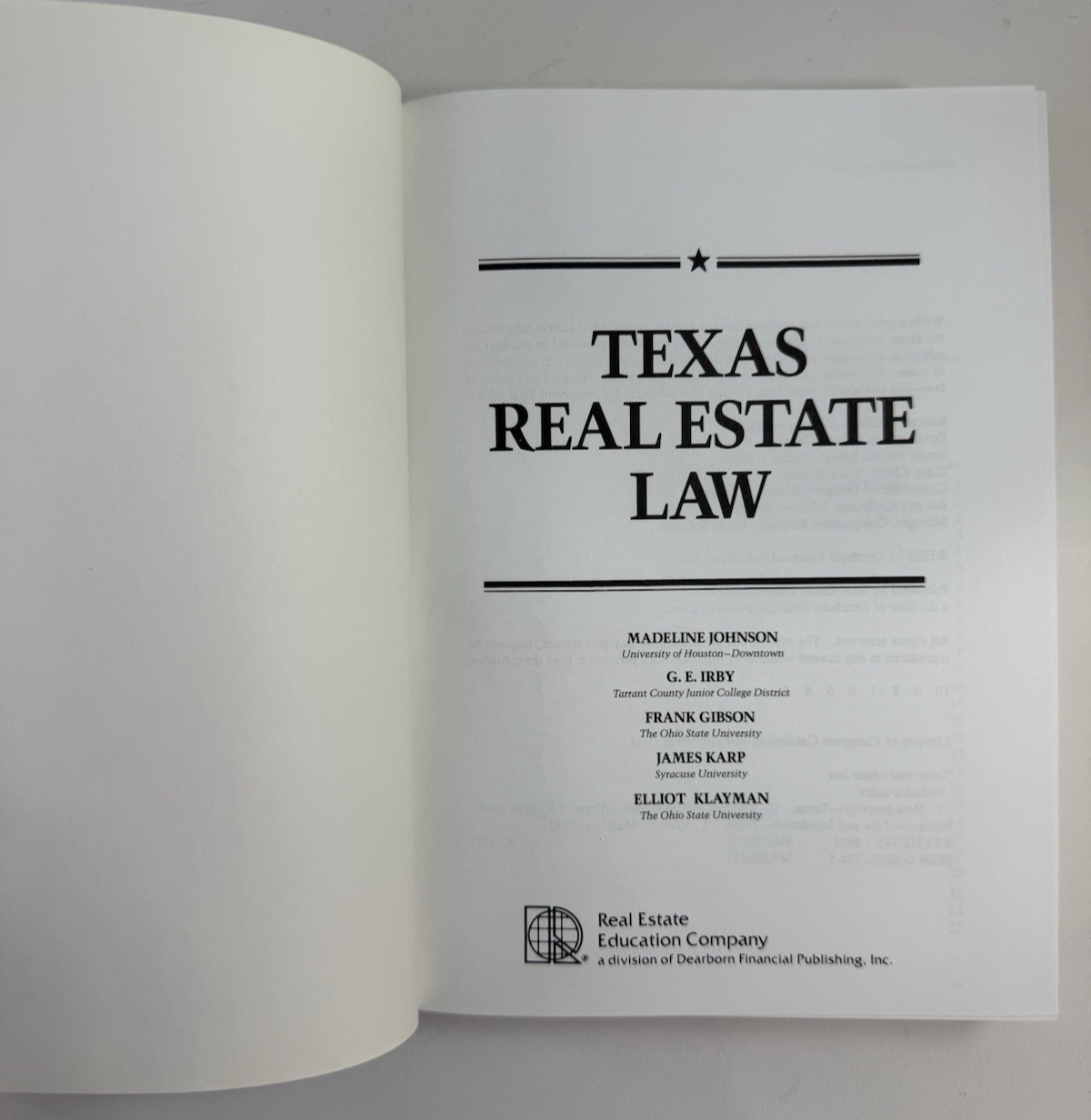 Texas Real Estate Law by Madeline Johnson/G. E. Irby (Hardcover, 1988)