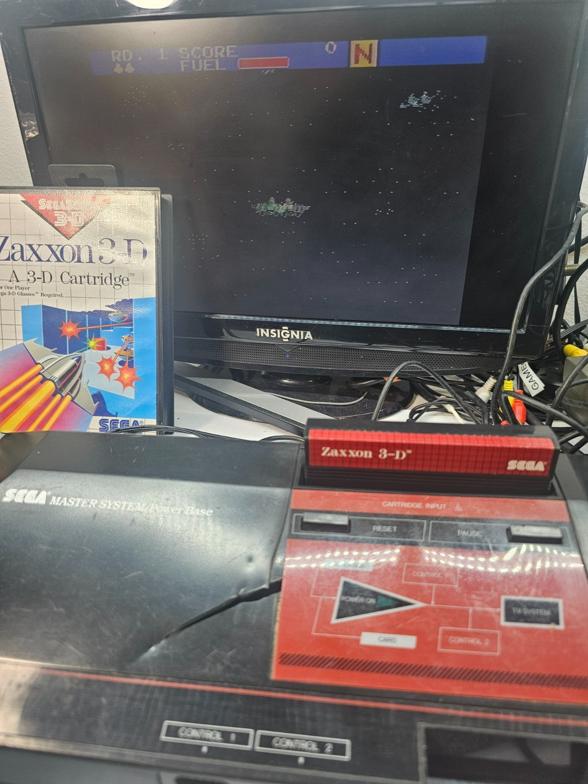 Zaxxon 3-D (Sega Master System, 1988) Game, Case, and Poster - Tested