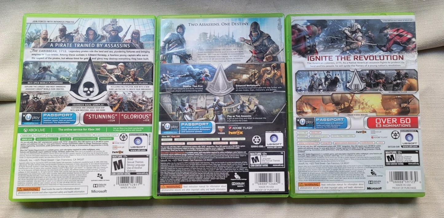 Assassins Creed III Collection Lot Xbox 360 and Black Flag Revelations XB360