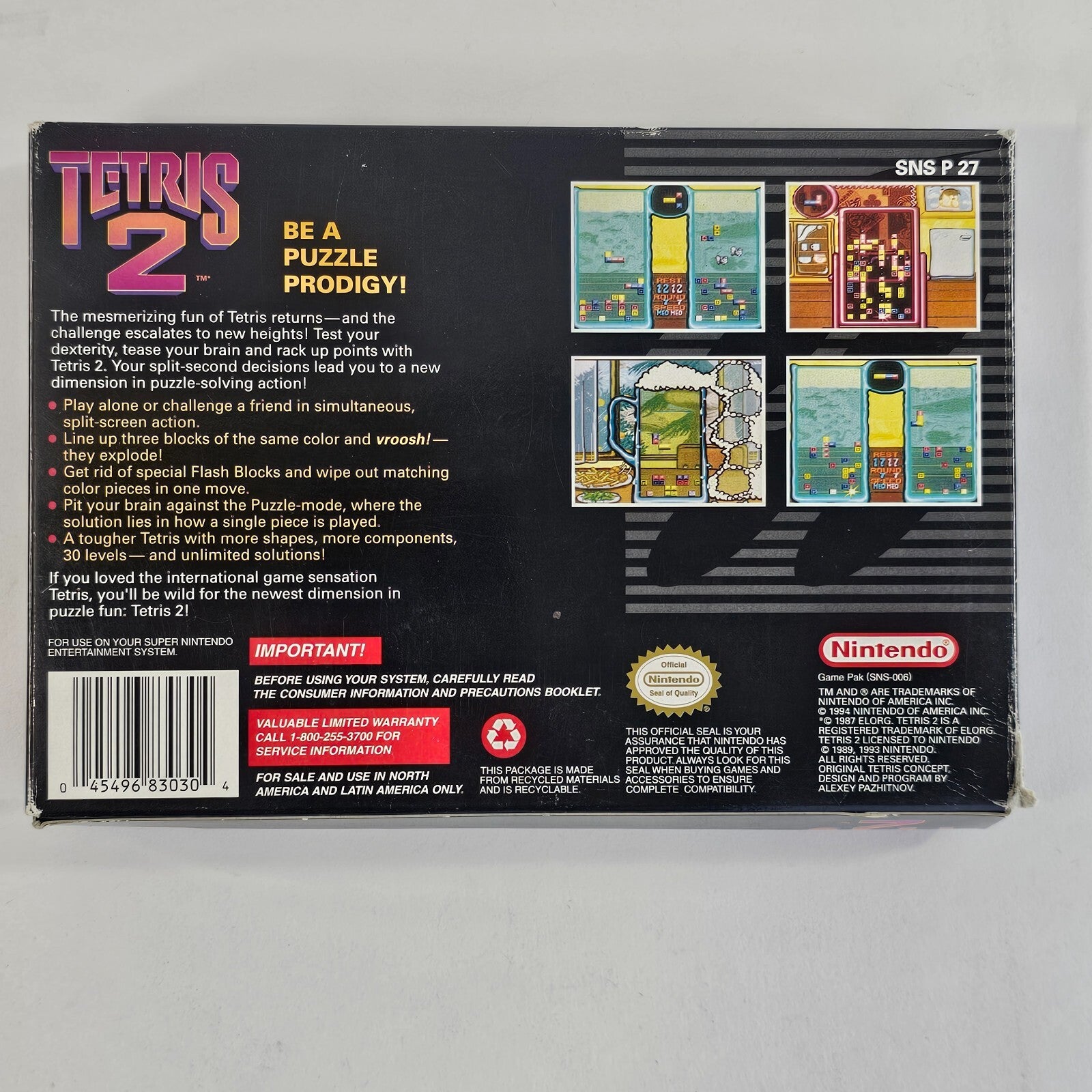 Tetris 2 (Super Nintendo, 1994) Game Box Manual Inserts Poster - Tested