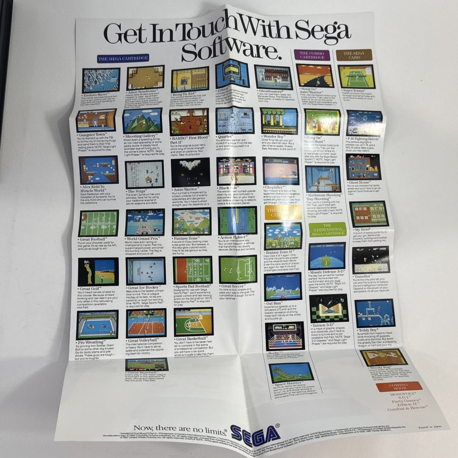 After Burner (Sega Master System, 1988) Game Case Manual Poster - Tested