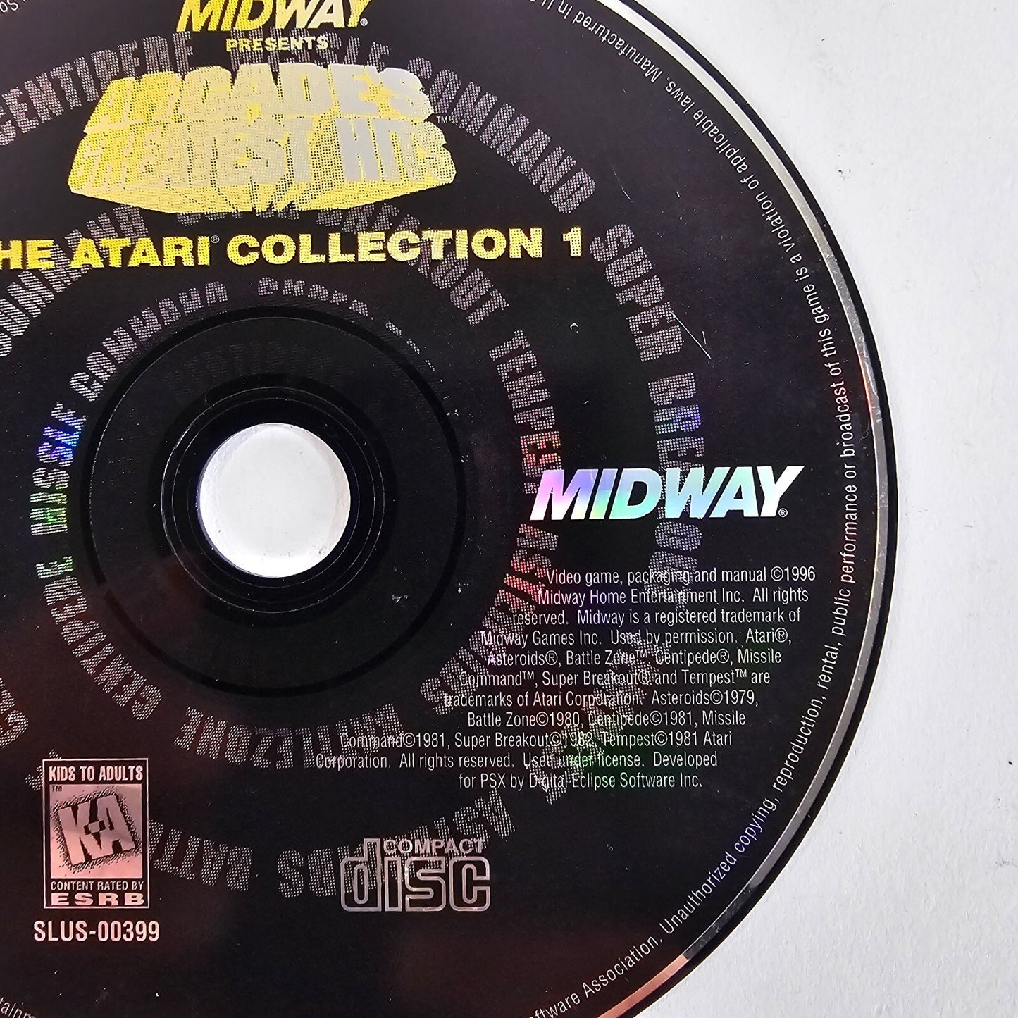 Arcade's Greatest Hits: Atari Collection 1 (PlayStation, 1996) Game Disc -Tested