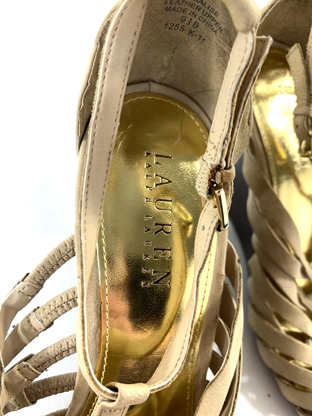 Ralph Lauren Damalise Beige Leather Wedge Sandals Size 9.5B