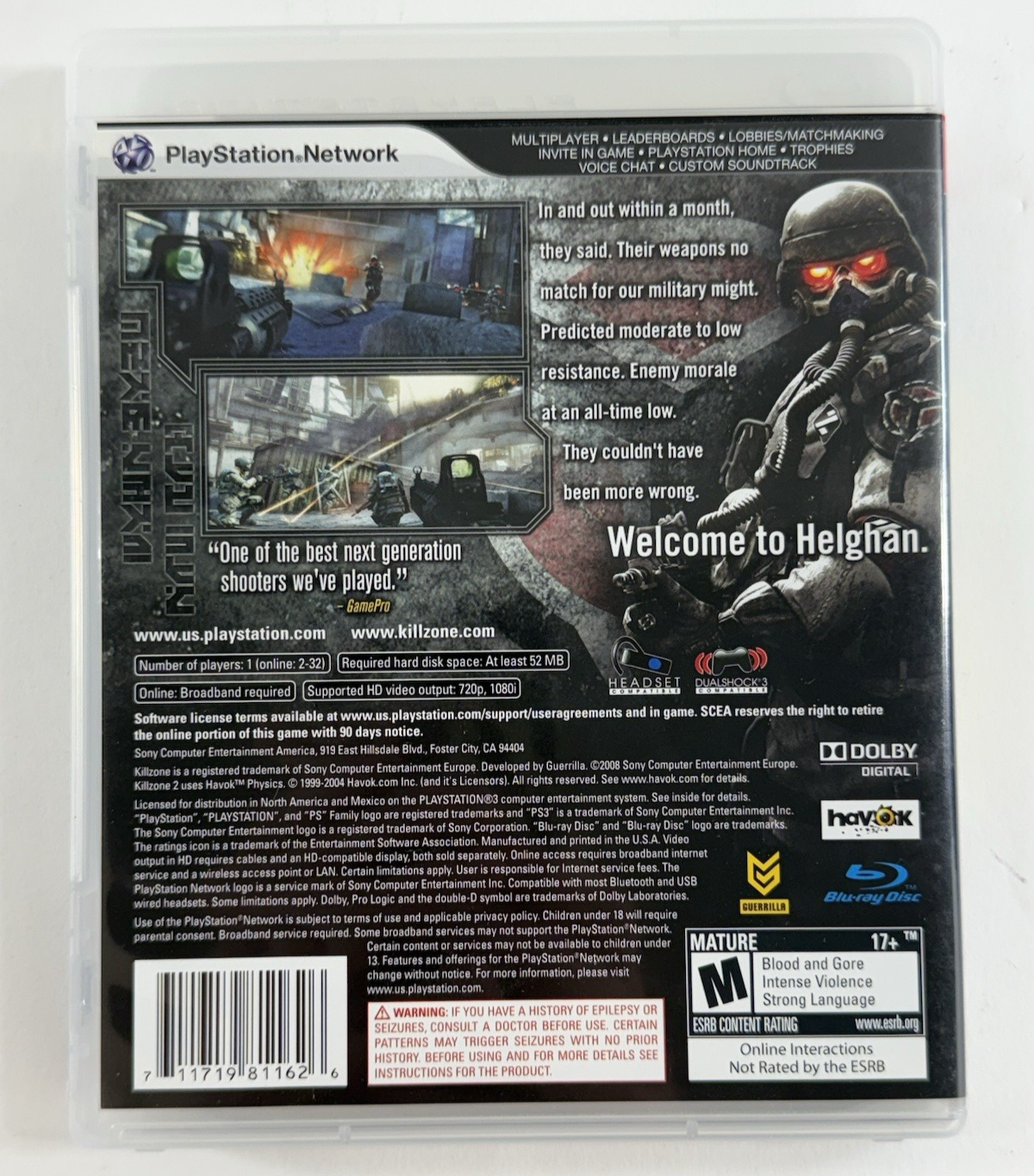 Killzone 2 (Sony PlayStation 3, 2009) Game Case Manual Registration - Tested