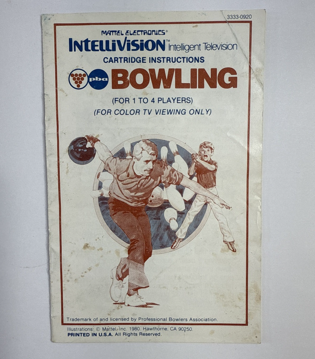Bowling (Intellivision, 1984) Game Box Manual Overlays - Tested and Working