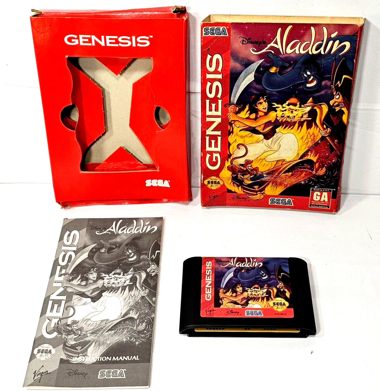 Disney's Aladdin (Sega Genesis, 1993) Game Box Manual Registration- Tested