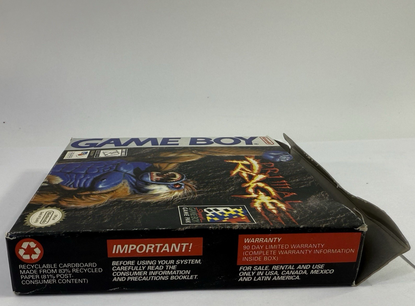 Primal Rage (Nintendo GameBoy, 1995) Game Box Manual Inserts - Tested & Working
