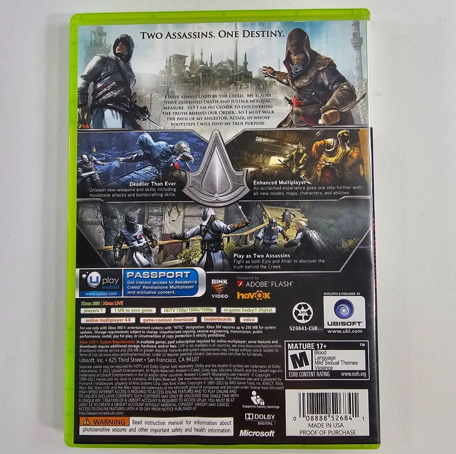 Assassin's Creed: Revelations (Xbox 360, 2011) Game Case Manual - Tested