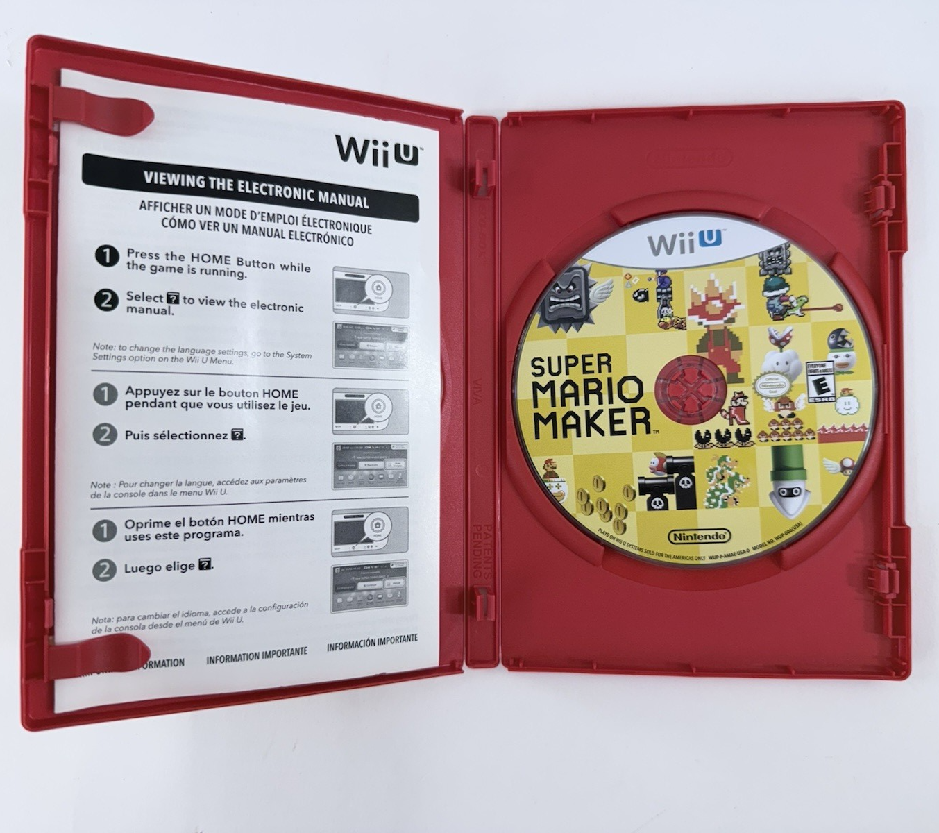 Super Mario Maker (Nintendo Wii U, 2015) Game Case Manual Box - Tested
