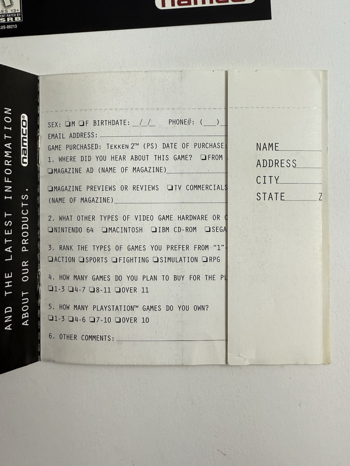 Tekken 2 (Sony PlayStation 1, 1996) Game Case Manual Registration- Tested - Read