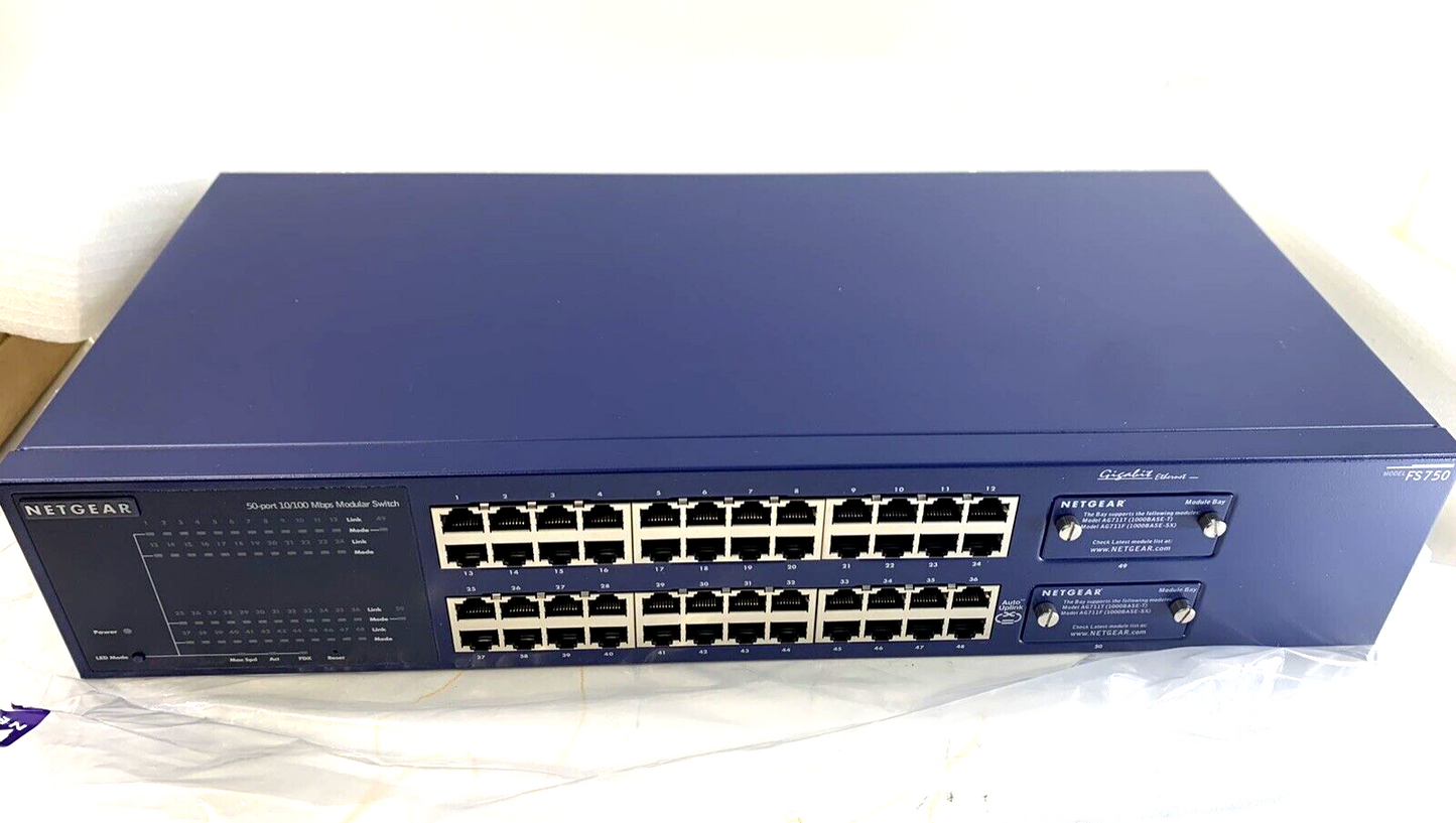 Netgear FS750NA -  48-Port Switch - 2 Gig Slots - New, Open Box