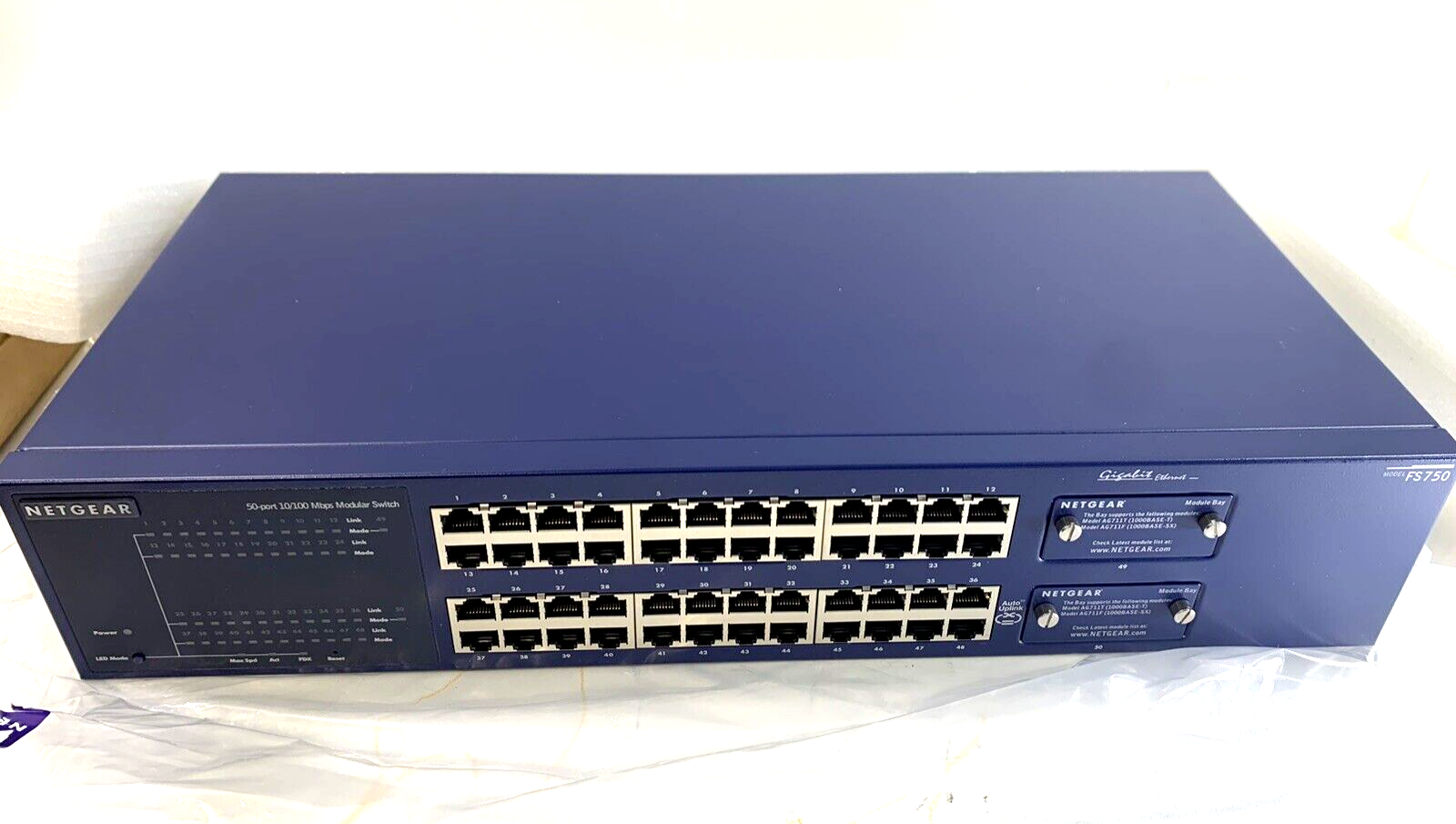 Netgear FS750NA -  48-Port Switch - 2 Gig Slots - New, Open Box