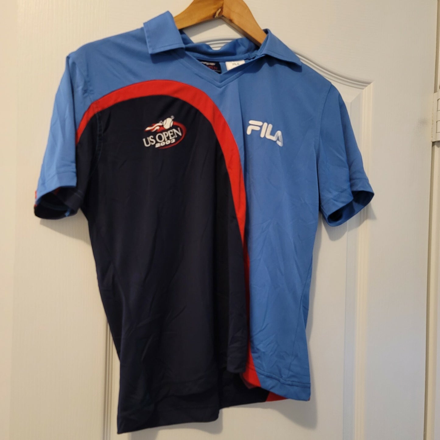 FILA US Open 2003 Polo Women's Large Blue Vintage Shirt Excellent 