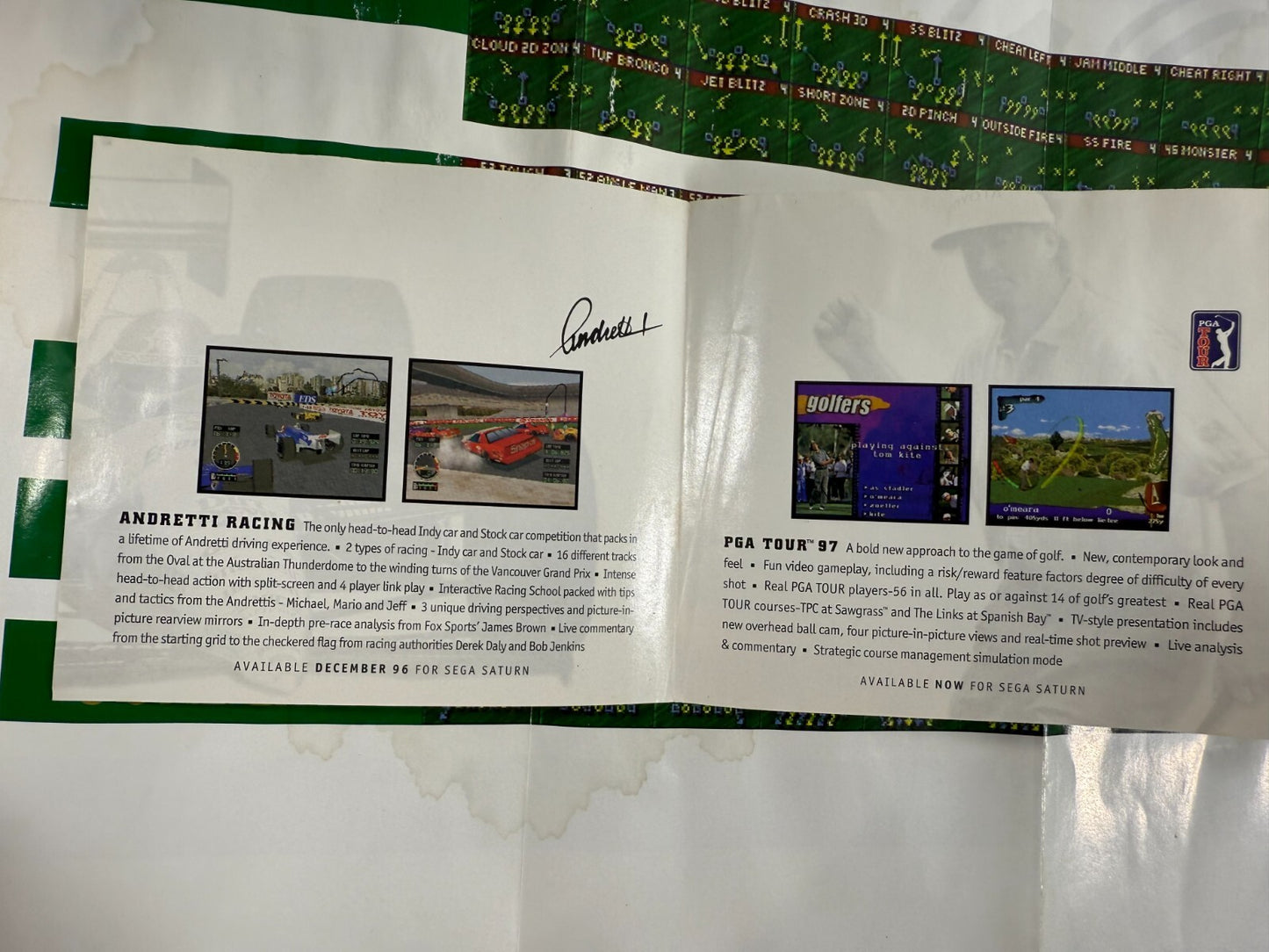 Madden NFL 97 (Sega Saturn, 1996) Game Case Manual Poster Insert - Tested