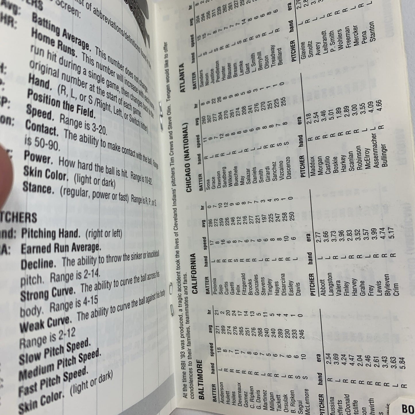 R.B.I. Baseball '93 (Sega Genesis, 1993) Game Case Manual - Tested and Working