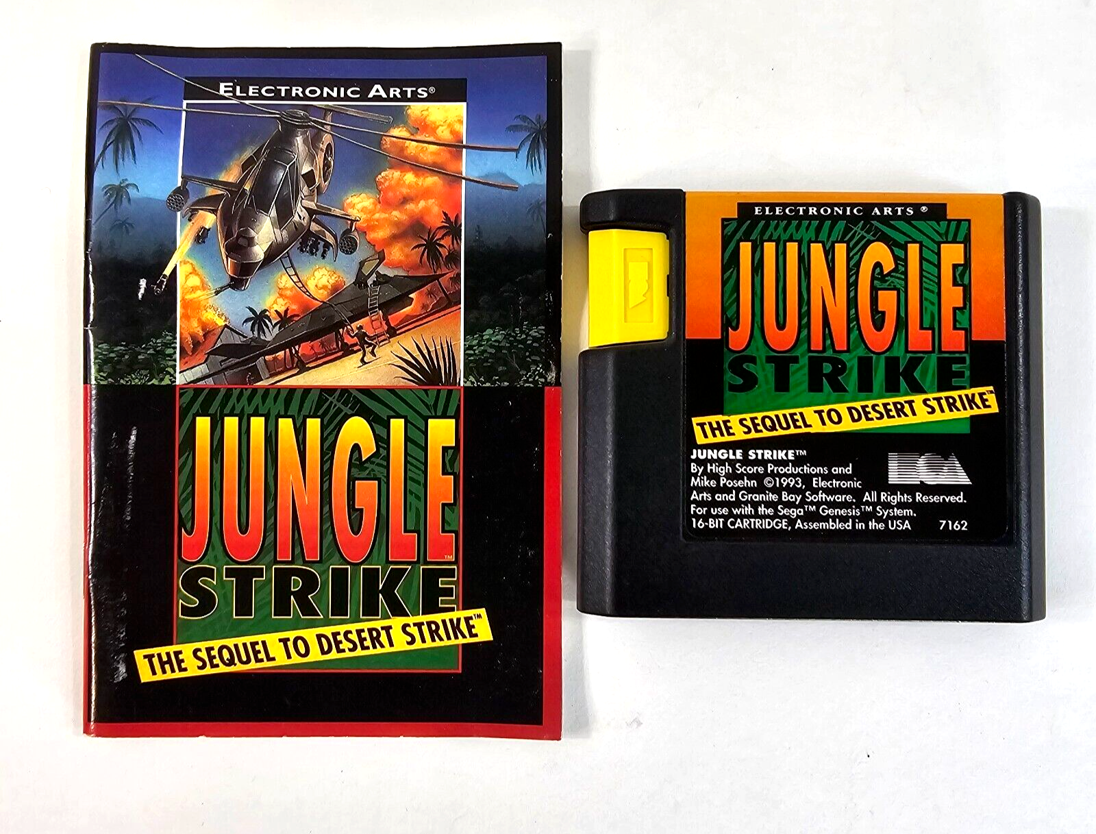 Jungle Strike: The Sequel to Desert Strike (Sega Genesis, 1993) Game and Manual