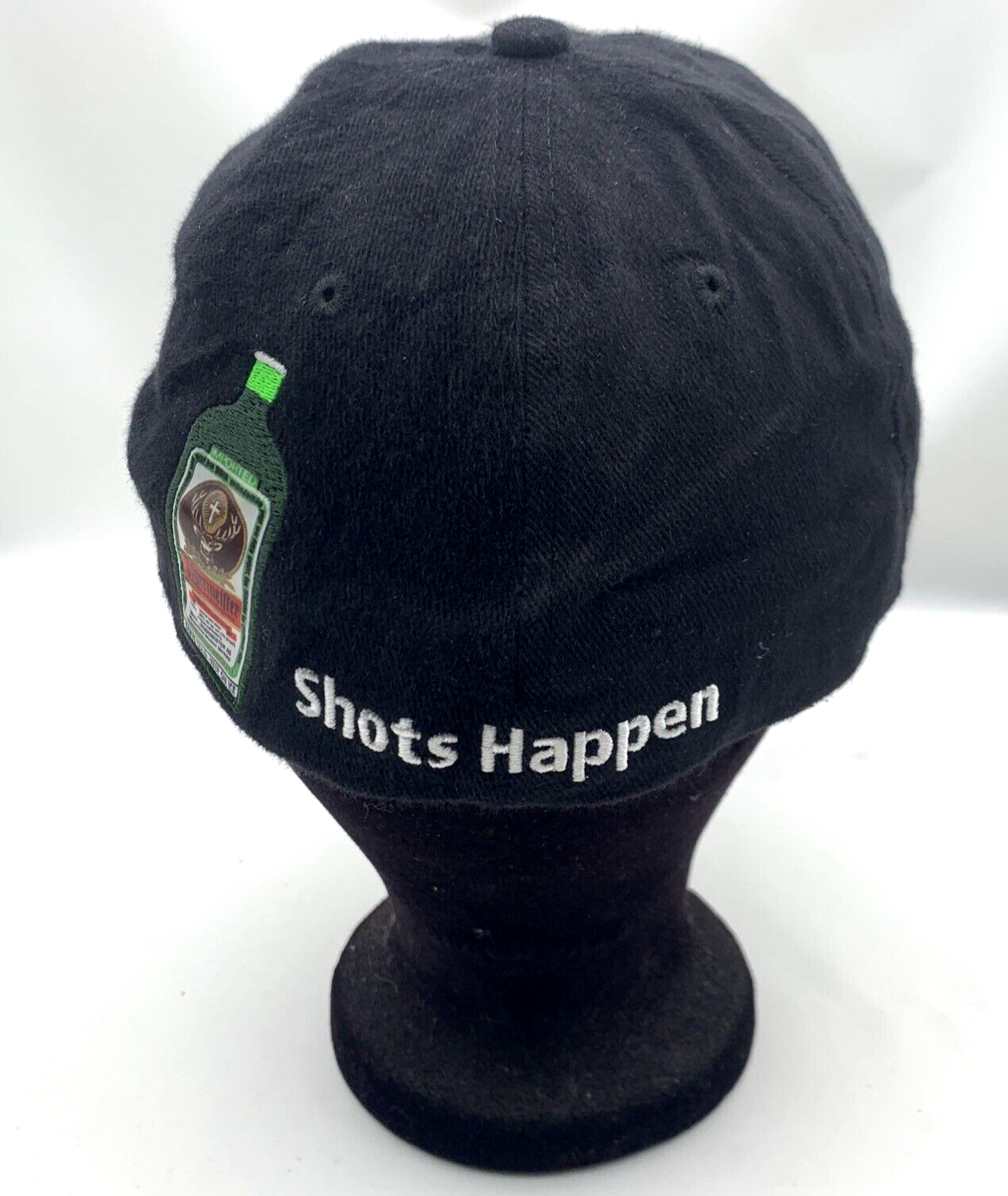 Jägermeister Size M-L "Shots Happen" Fitted Black Baseball Cap Hat with Logo