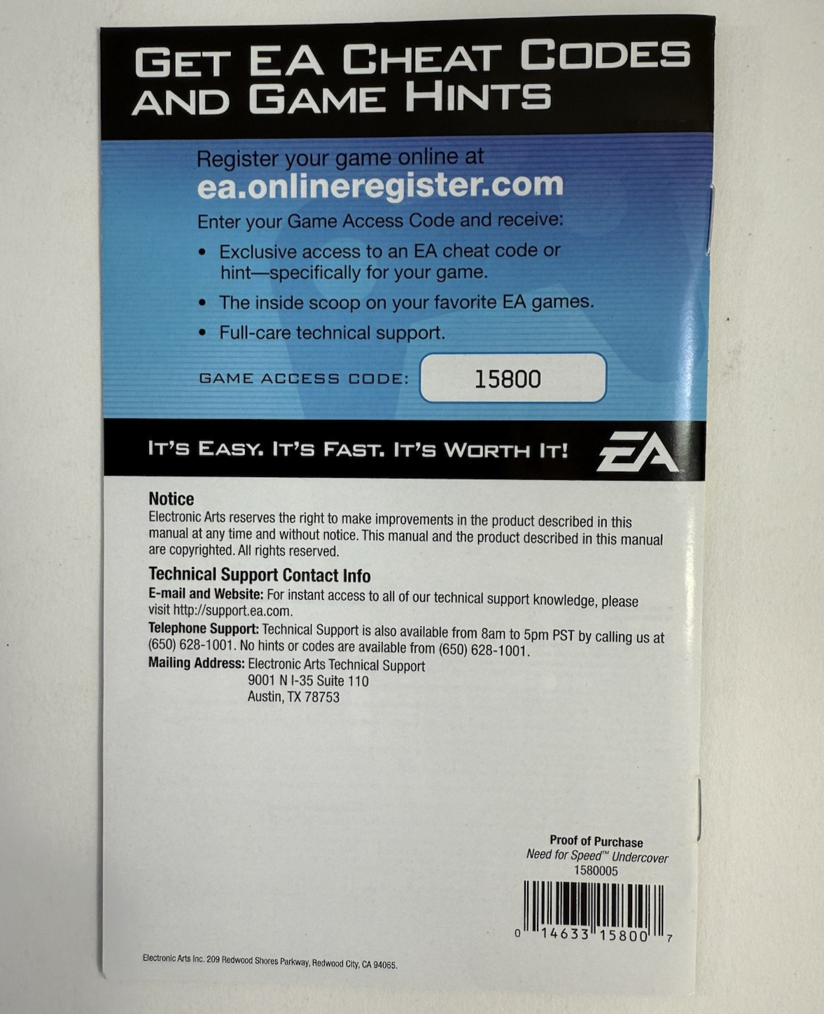 Need for Speed: Undercover (Sony PlayStation 2, 2008) Game Case Manual - Tested