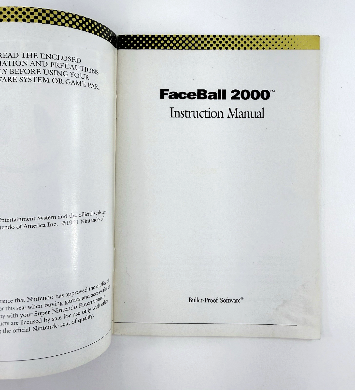 Faceball 2000 Super Nintendo Original Instruction Booklet  SNS-2F-USA