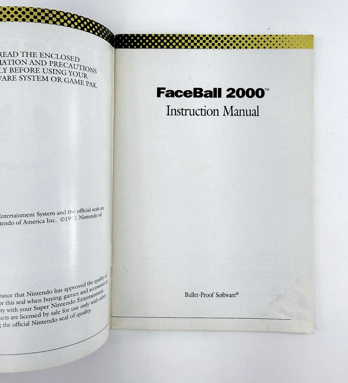 Faceball 2000 Super Nintendo Original Instruction Booklet  SNS-2F-USA
