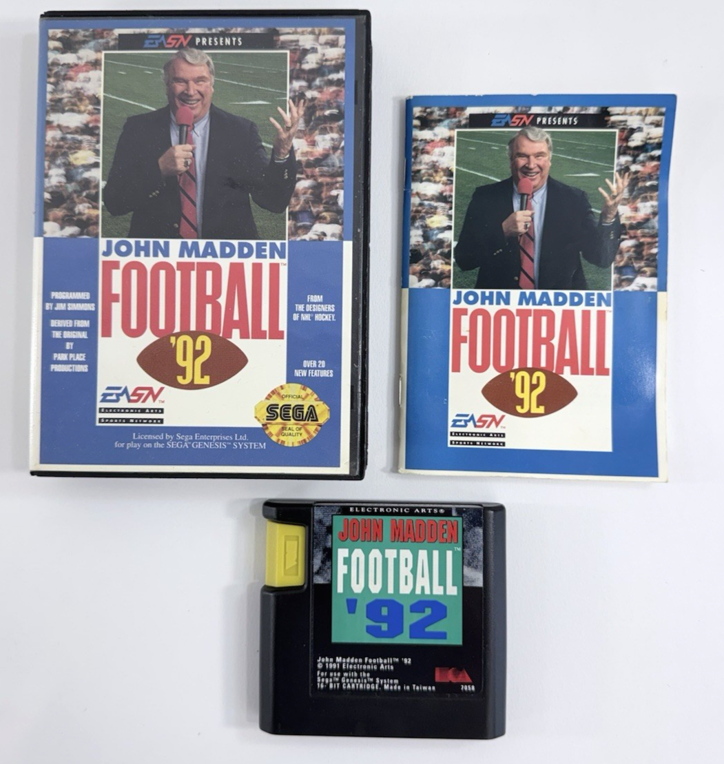 John Madden Football '92 (Sega Genesis, 1991) Game, Case, and Manual - Tested