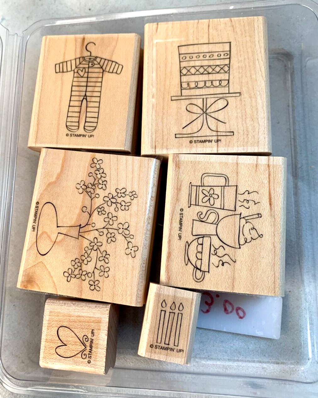 Stampin Up Bundle of 6 Celebration Stamps (candles, hearts, baby clothes + more)