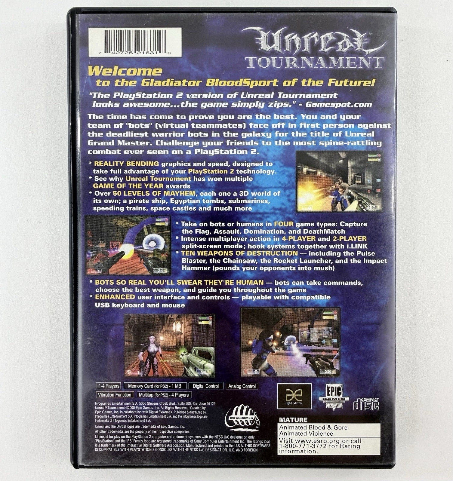 Unreal Tournament (Sony PlayStation 2, 2000) Game, Case, & Manual - Tested