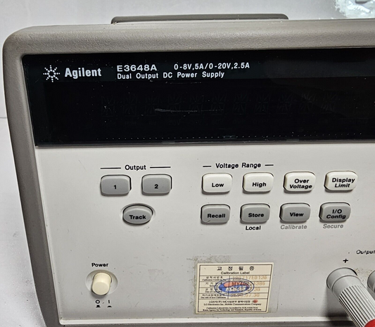 Agilent E3648A Dual Output DC Power Supply 0-8V,5A/0-20V,2.5A - Tested - 4386