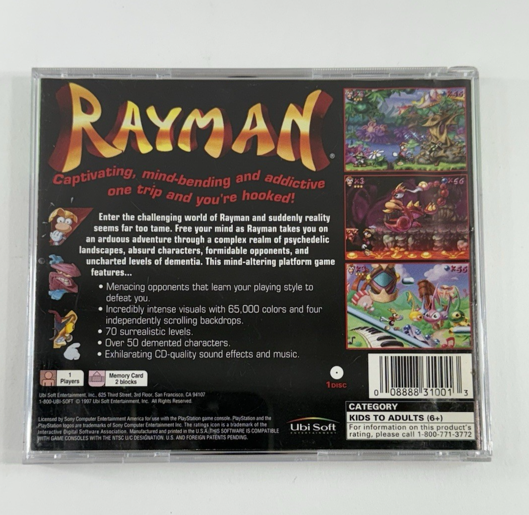Rayman (Sony PlayStation 1, 1995) Game And Case - No Manual - Tested