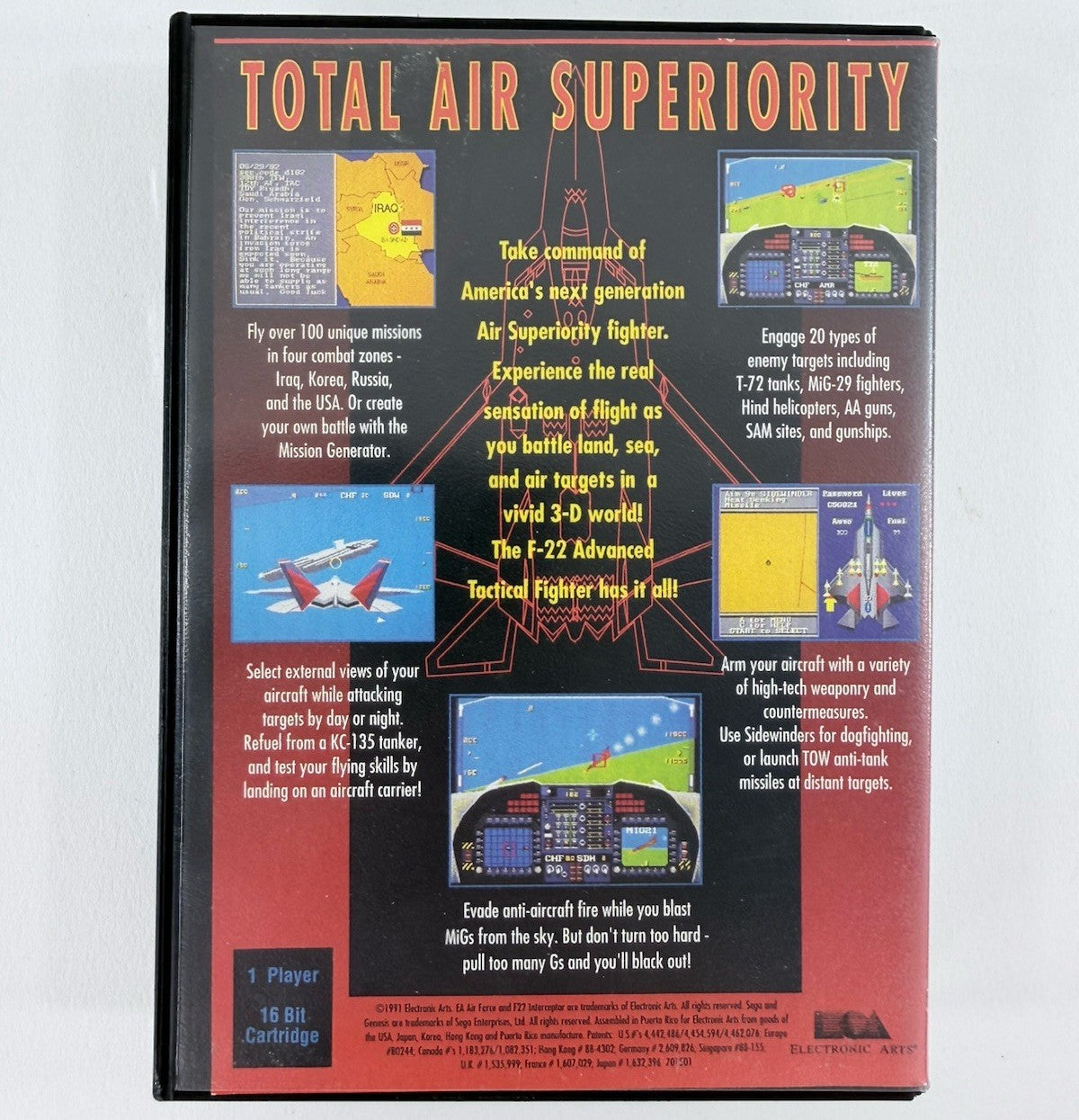 F22 Interceptor (Sega Genesis, 1991) Game, Case, Manual - Tested and Working