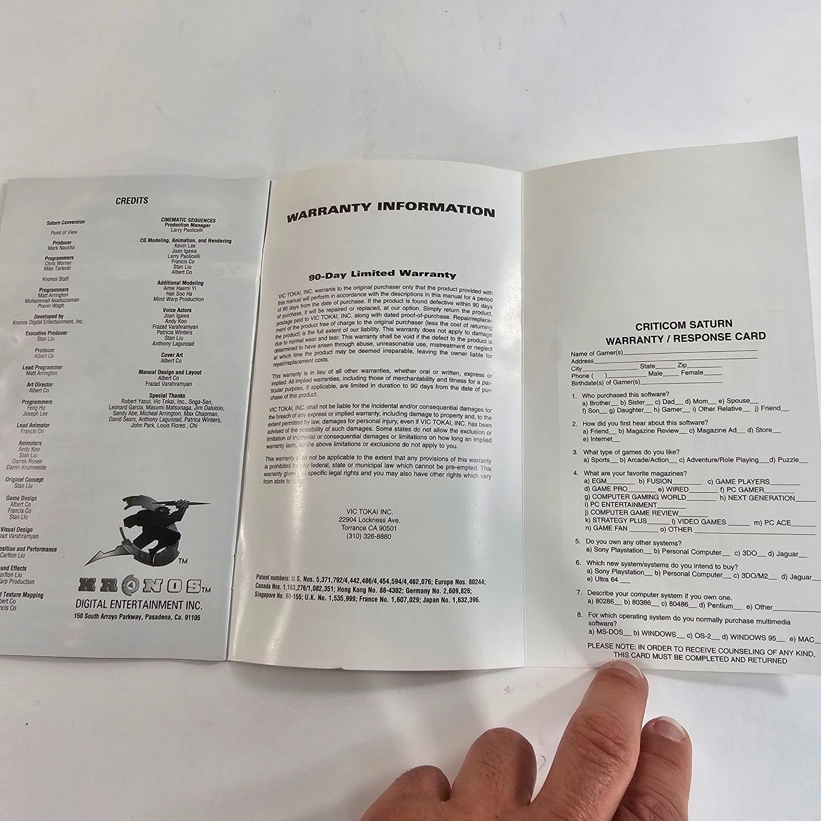 Criticom (Sega Saturn, 1995) Replacement Manual