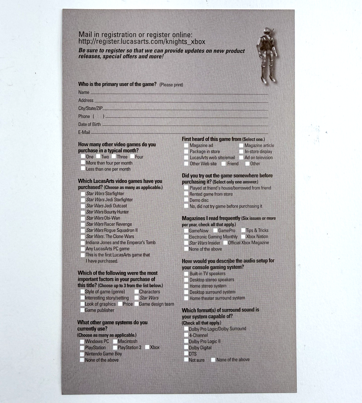 Star Wars Knights of the Old Republic (Xbox, 2003) Game Case Manual Registration