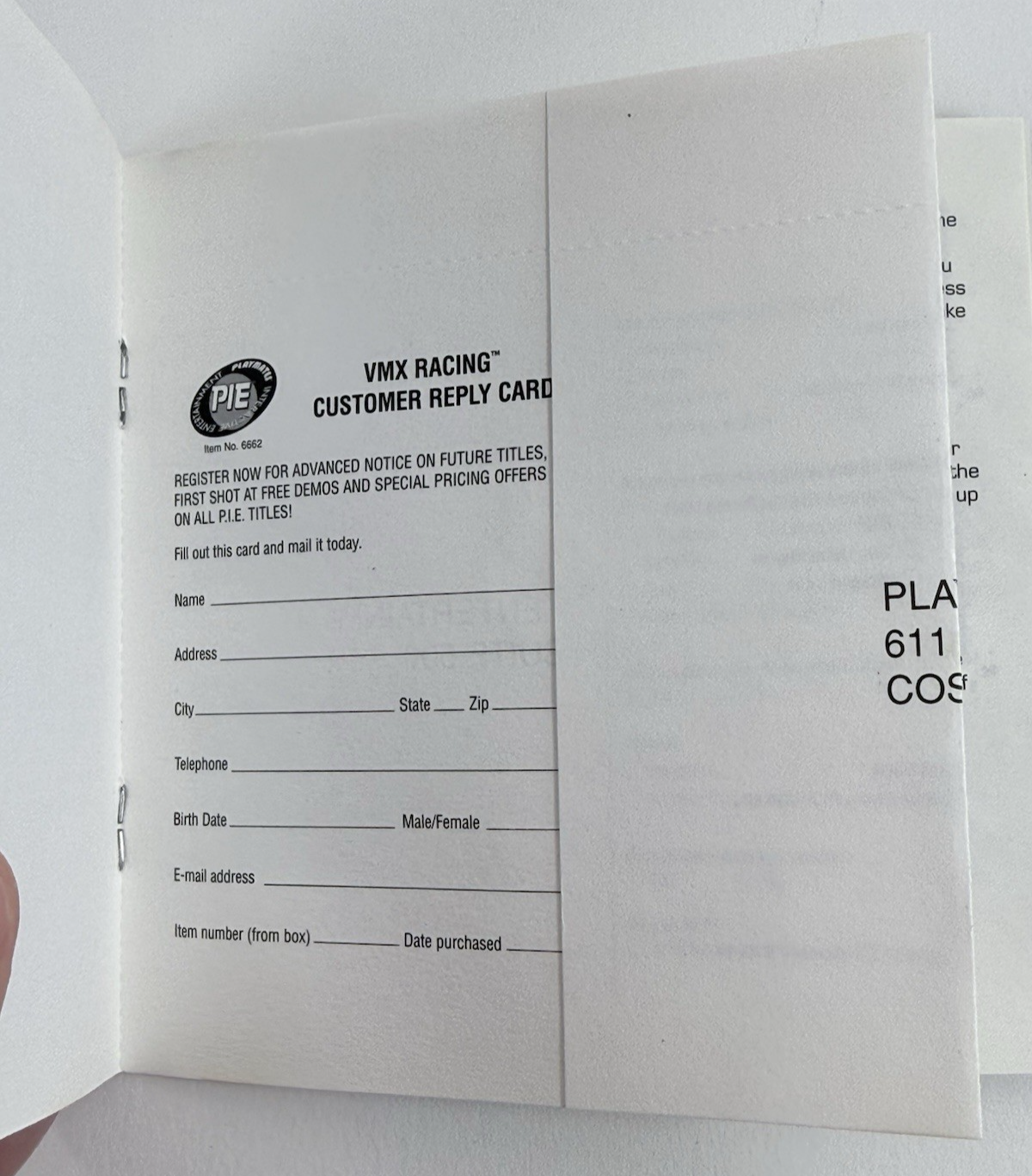 VMX Racing (PlayStation 1, 1996) Game Case Manual Registration Card - Tested