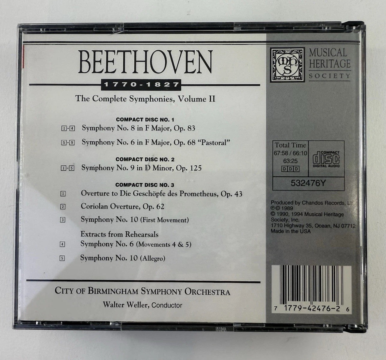 Beethoven: The Complete Symphonies Vol. 1 & 2 Musical Heritage Society Set