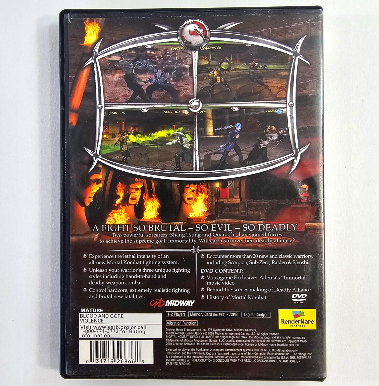 Mortal Kombat: Deadly Alliance (Sony PlayStation 2, 2002) Game and Case - Tested