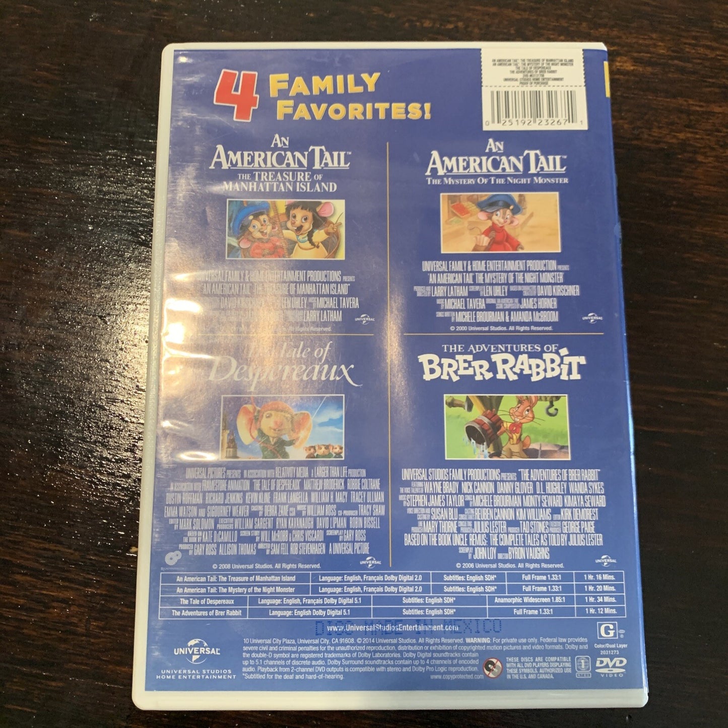 4-Movie Family Fun Pack (DVD, 2014, 2-Disc Set) Brer Rabbit, American Tale, more