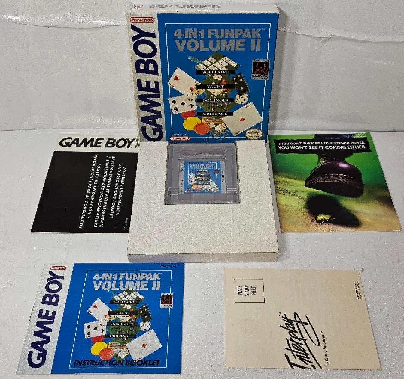4 in 1 Funpak Volume II (GameBoy, 1993) Game Box Manual Inserts Registration