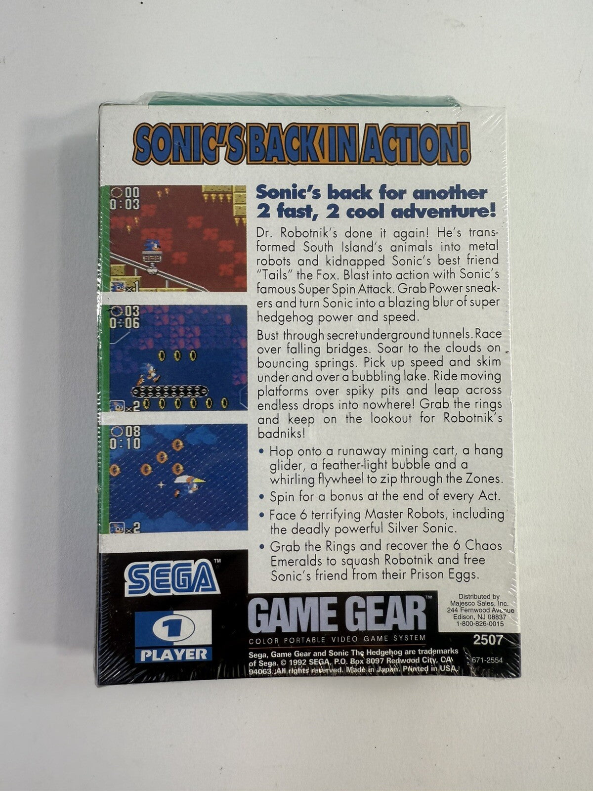 Sonic the Hedgehog 2 (Sega Game Gear, 1992) New, Factory Sealed