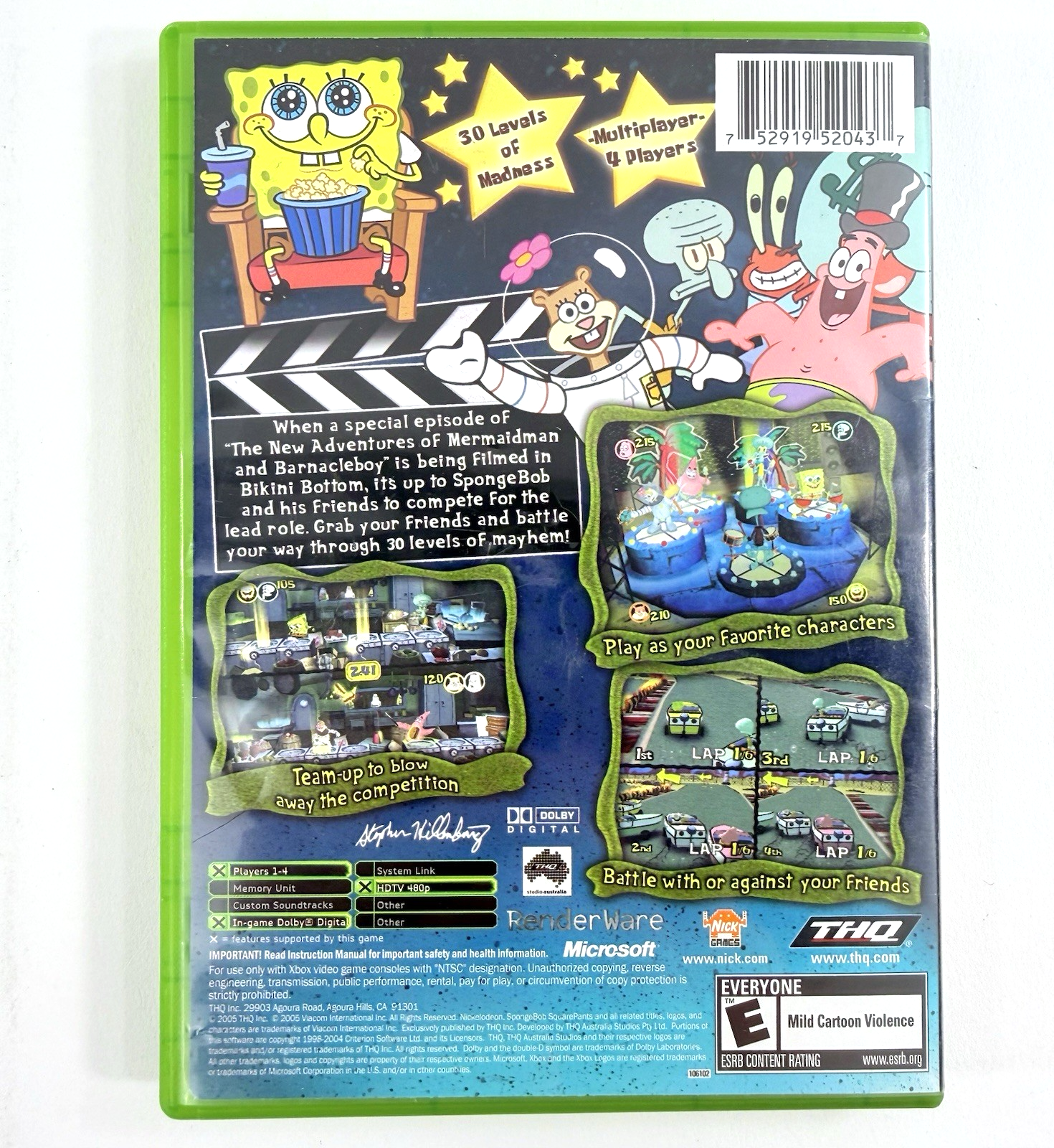 SpongeBob SquarePants: Lights, Camera, Pants (Microsoft Xbox, 2005) Game & Case