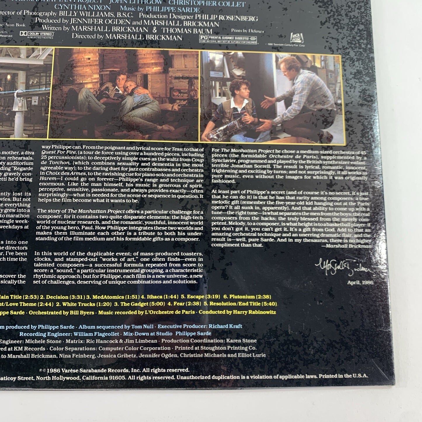 The Manhattan Project OST (Vinyl Record, 1986) STV 81282 - New, Factory Sealed