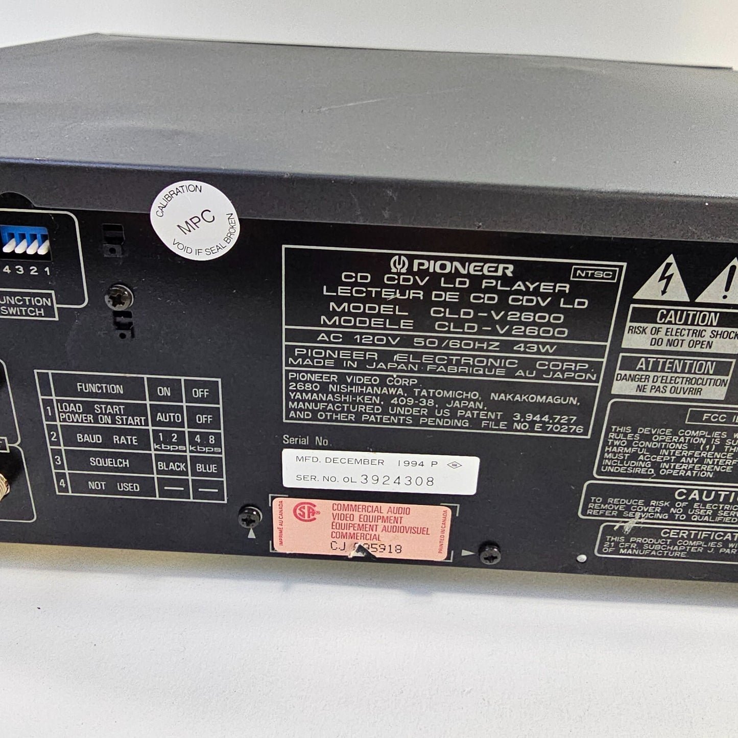 Pioneer CDV LB2 Player CLD-V2600 Laserdisc Player - Tested - For Parts - Read